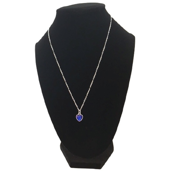 Sept Birthstone Necklace Sapphire Pendant Heart Silver Plate Chain - Picture 1 of 4